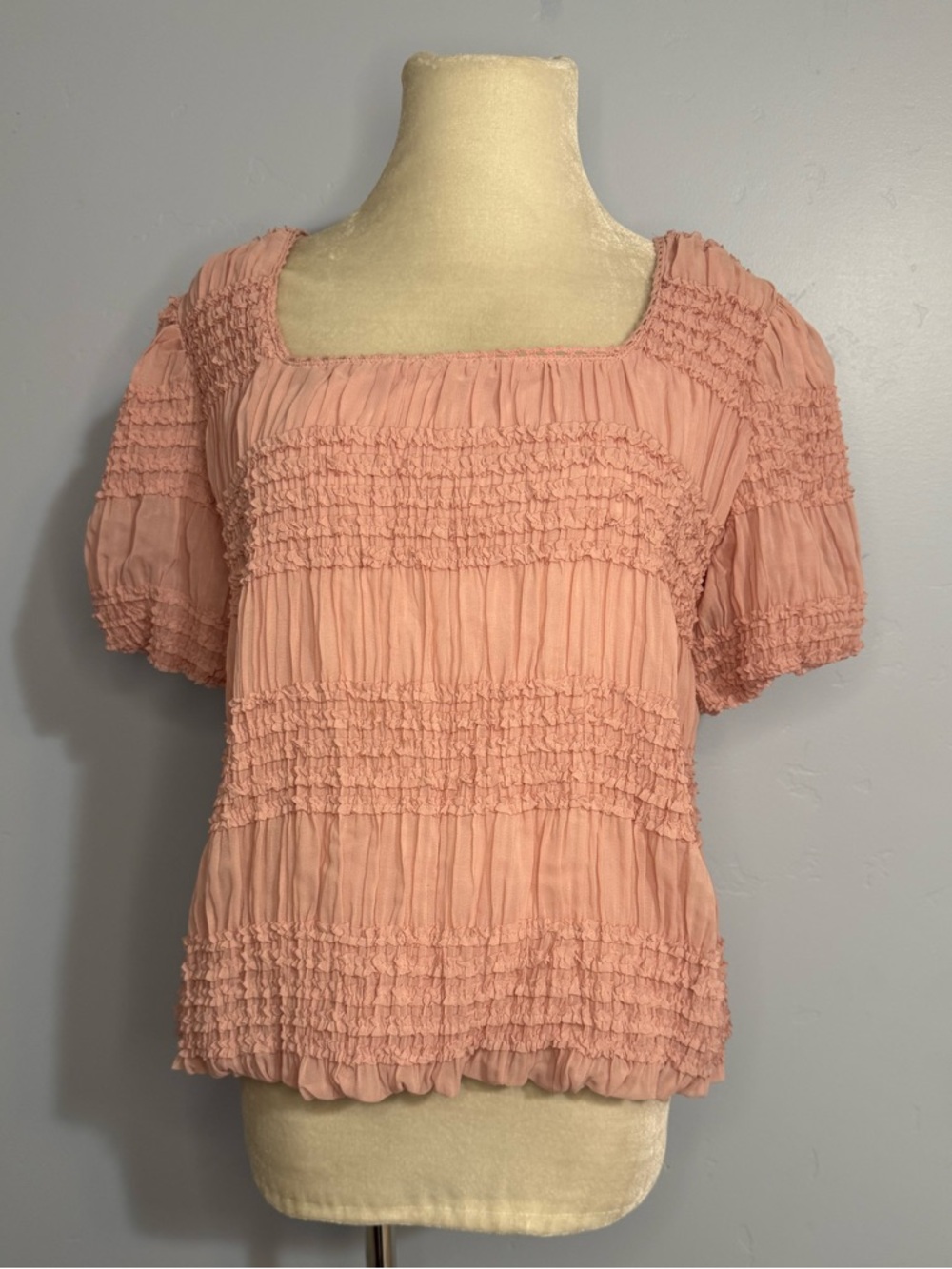 Easel Smocked Square Neck Puff Sleeve Blouse